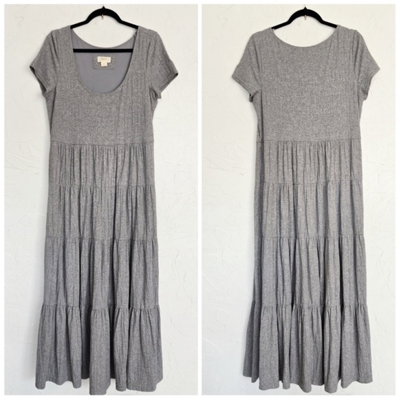Anthropologie Maeve Gray Tiered Gillian Maxi Dress, M - Picture 2 of 10